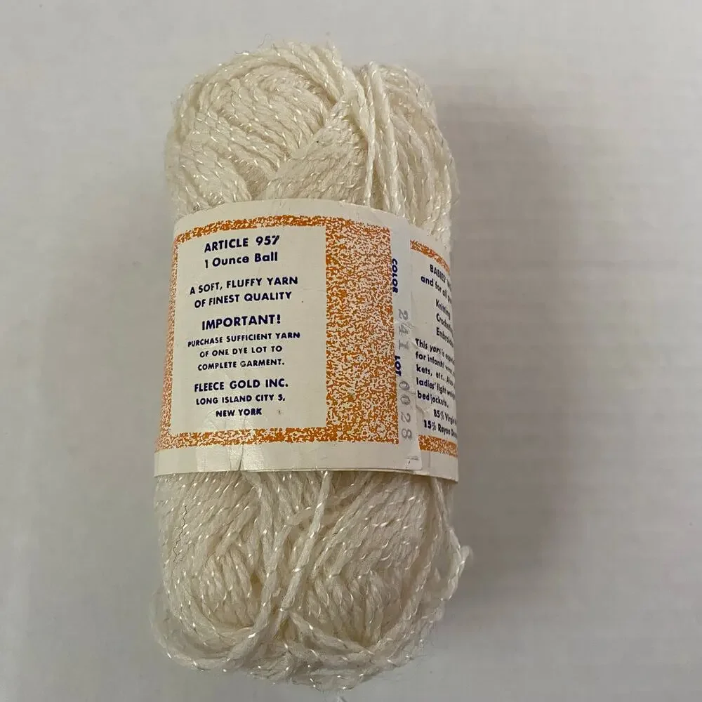 Fleece Gold Pompadour Babies Yarn Skein Cream White Virgin Wool Rayon Vintage